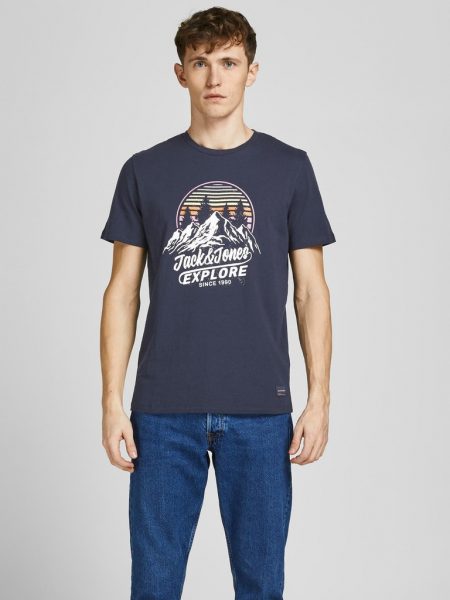 تى شيرت بأكمام قصيرة وياقة دائرية بدون طوق